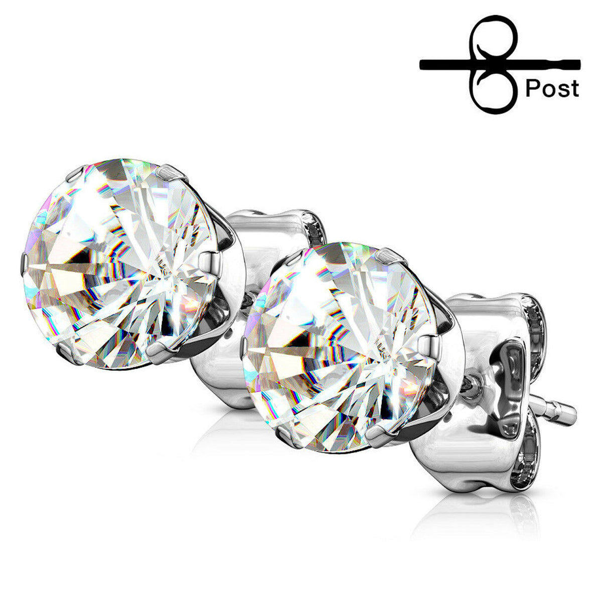 Surgical Steel 20 Gauge Round CZ Stud Earrings - Pair - photo 7