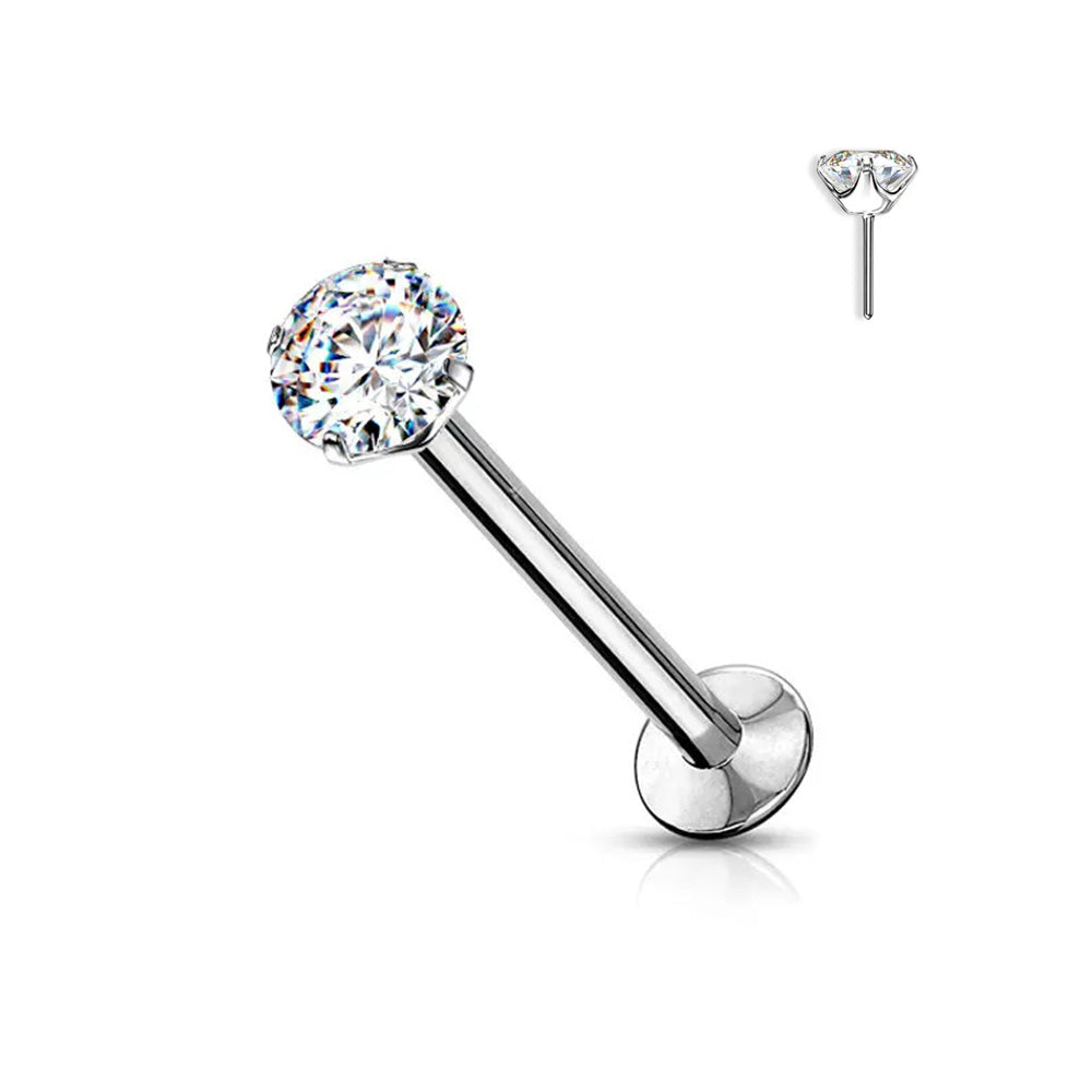 Surgical Steel 16 to 20 Gauge Push In Labret Stud with Prong CZ - photo 4