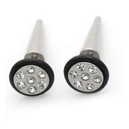 Surgical Steel 16 Gauge Fake Taper Ear Gauges with CZ - Pair - photo 8