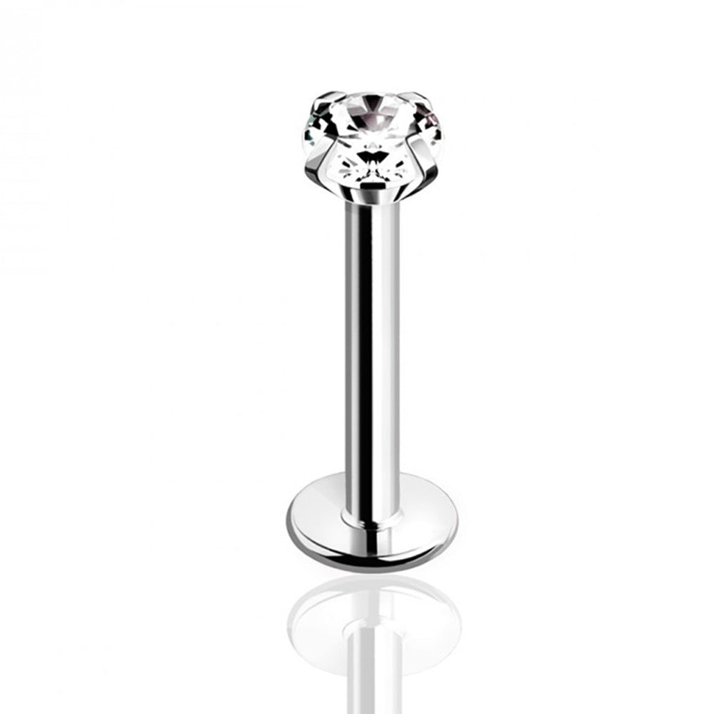 Surgical Steel 16 Gauge Prong CZ Flat Back Labret Stud 8mm