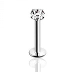Surgical Steel 16 Gauge Prong CZ Flat Back Labret Stud 8mm