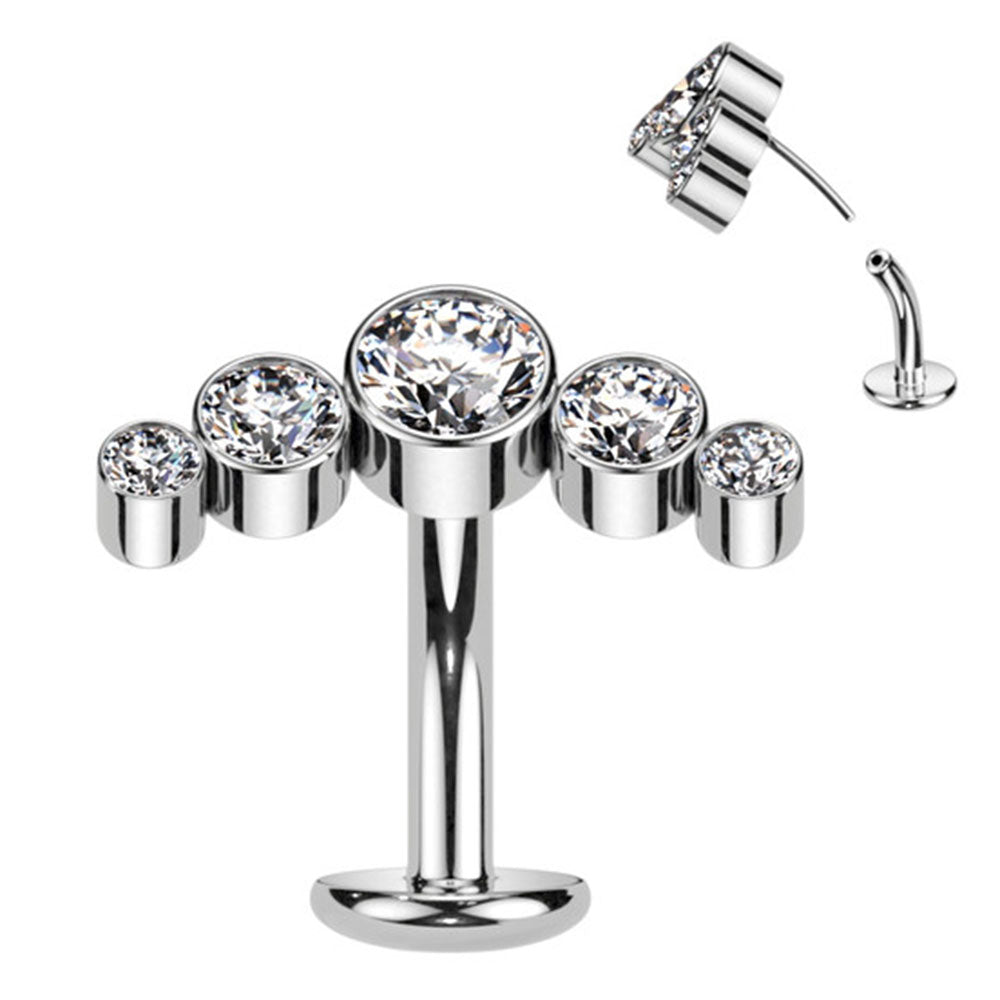 Titanium 14 Gauge Reversed CZ Floating Belly Ring Convex Base