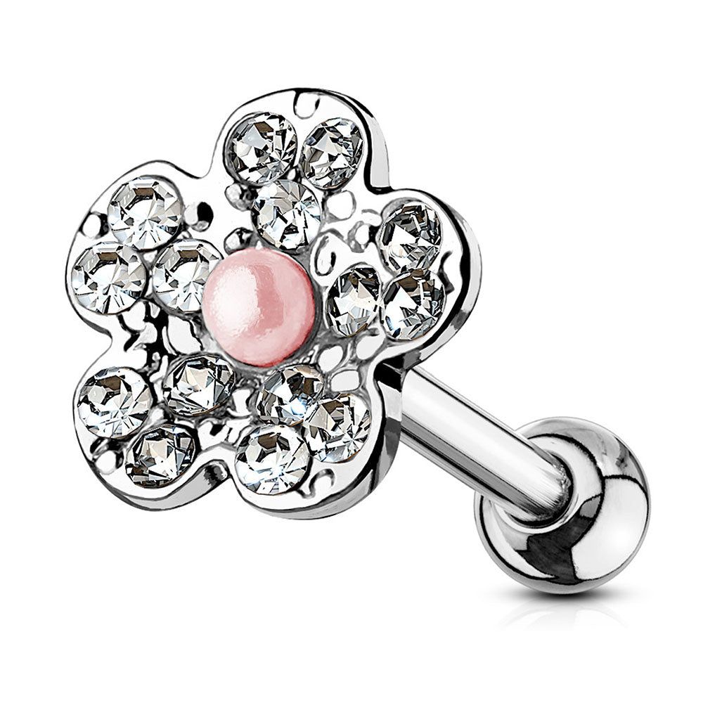Surgical Steel 16 Gauge Cartilage Stud with CZ Pearl Flower Top - photo 5