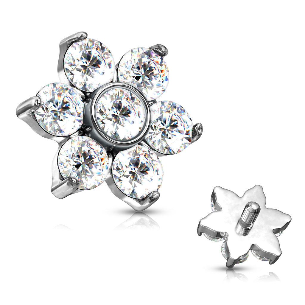 Surgical Steel Prong Set CZ Flower Dermal Top 6mm 14G & 16G - photo 6