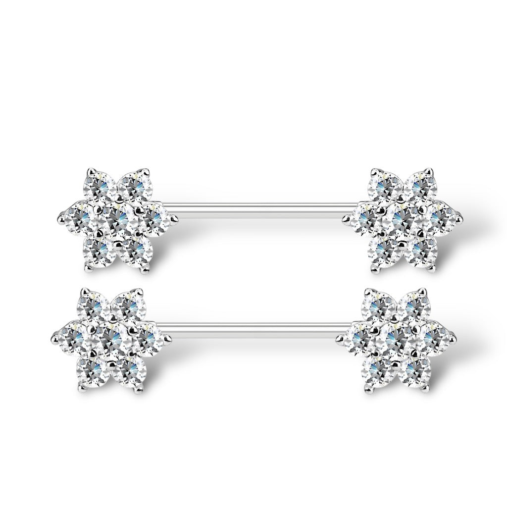 Surgical Steel 14 Gauge Nipple Barbell with CZ Flower Kitty Cat - Pair - photo 6