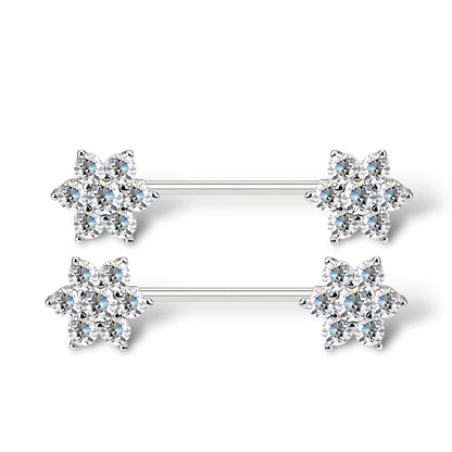 Surgical Steel 14 Gauge Nipple Barbell with CZ Flower Kitty Cat - Pair - photo 6