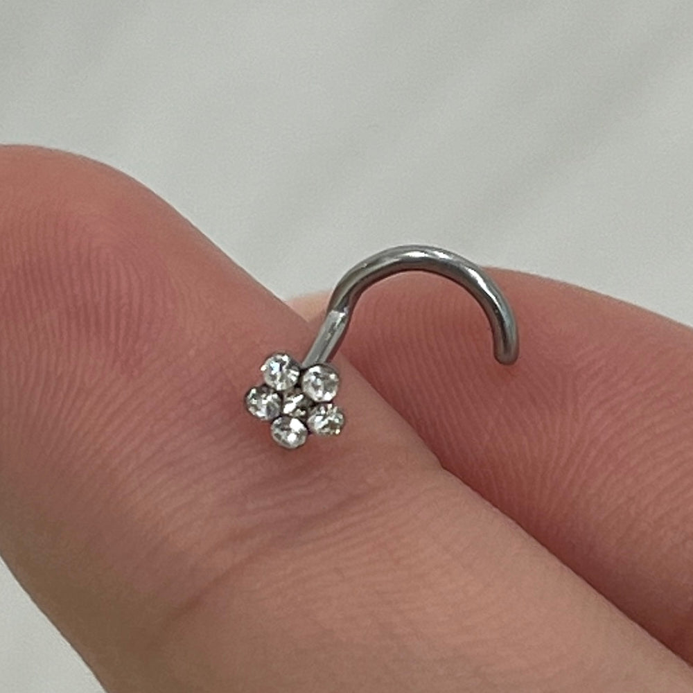 Surgical Steel Corkscrew Nose Ring 18G & 20G 6mm with CZ Flower - photo 6