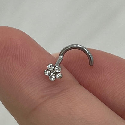 Surgical Steel Corkscrew Nose Ring 18G & 20G 6mm with CZ Flower - photo 6