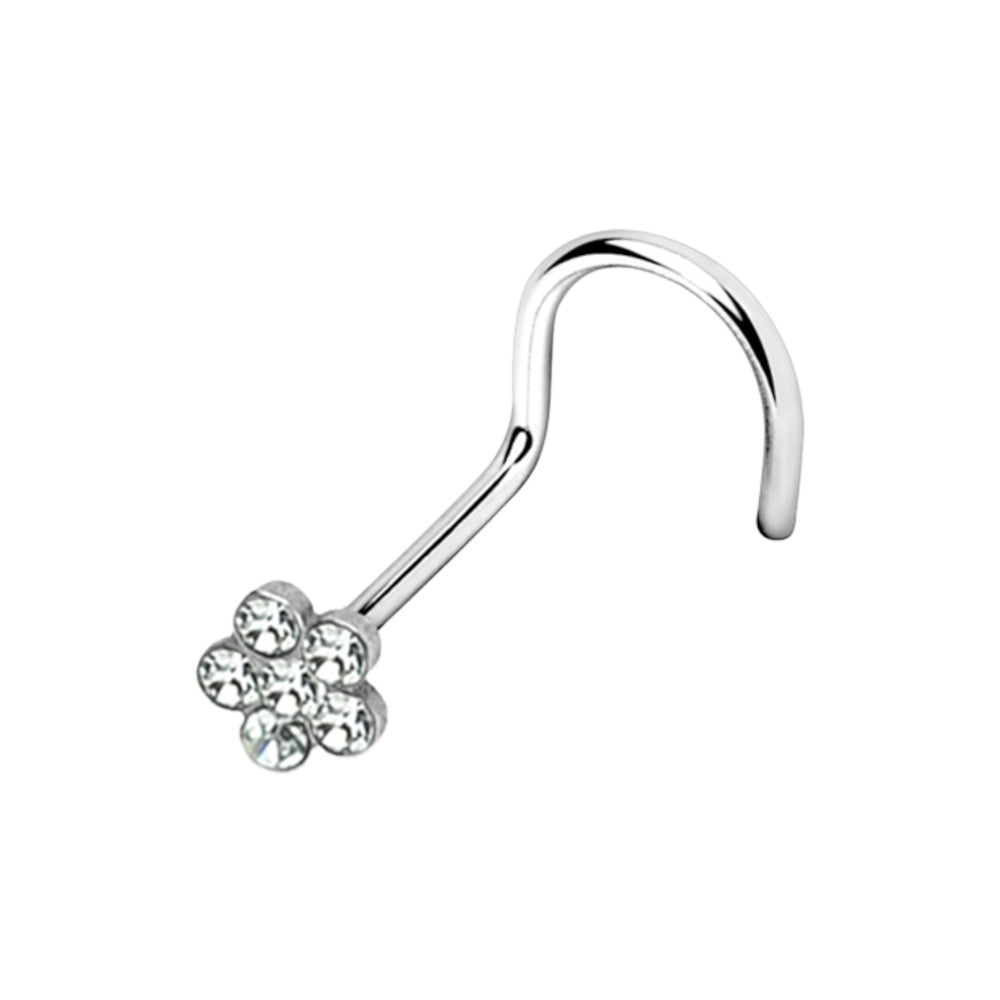 Surgical Steel Corkscrew Nose Ring 18G & 20G 6mm with CZ Flower - photo 10