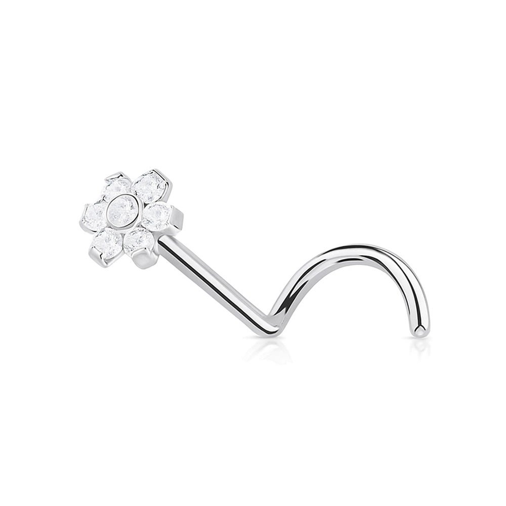 Titanium Flower CZ Nose Stud 18 & 20 Gauge with Threadless Push-In - photo 5
