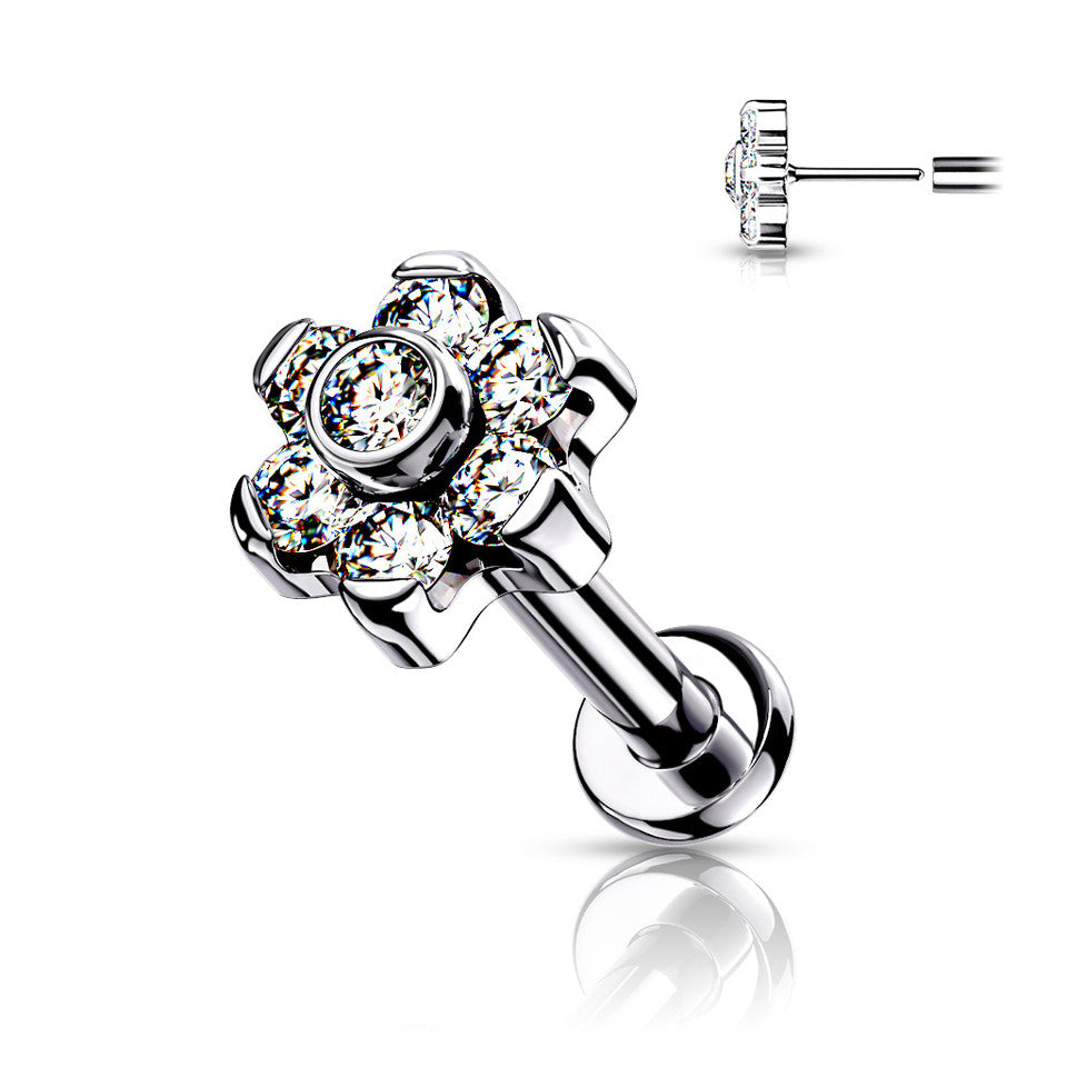 Titanium 18 to 20 Gauge CZ Flower End Labret Stud - Pair