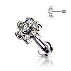 Titanium 18 to 20 Gauge CZ Flower End Labret Stud - Pair