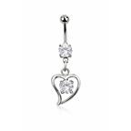 Titanium belly ring with heart CZ dangle