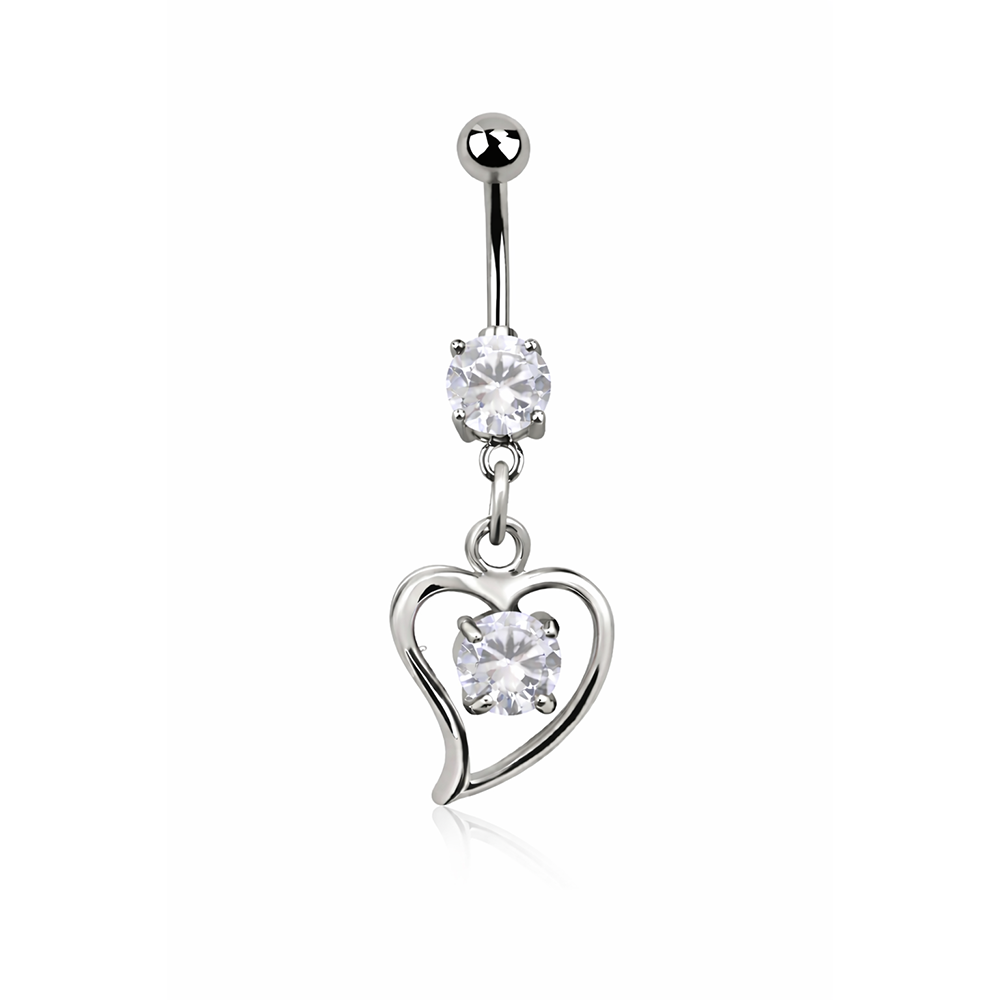 Titanium belly ring with heart CZ dangle