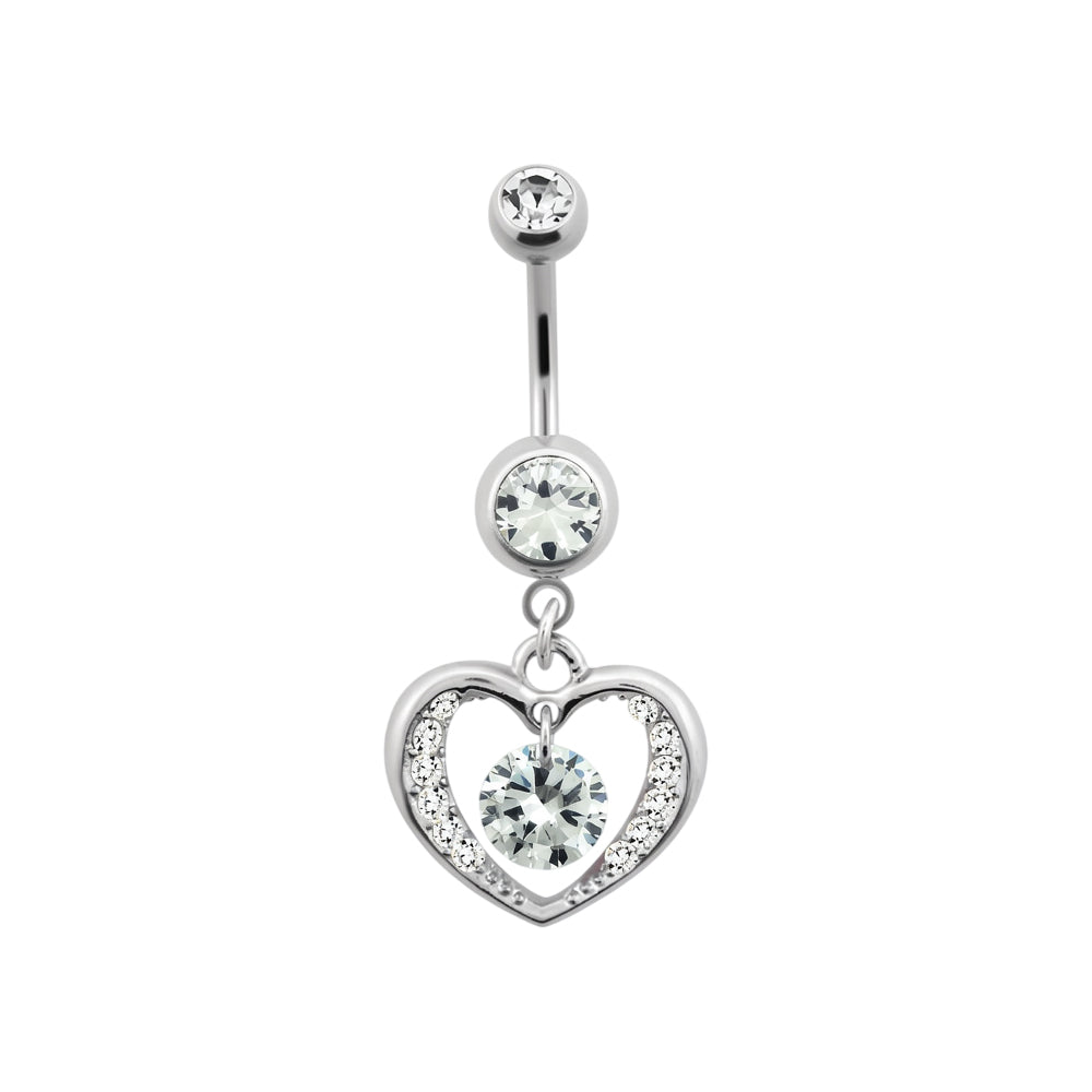Titanium 14 Gauge Belly Button Ring CZ with Heart Dangle Center