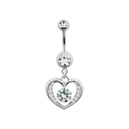 Titanium 14 Gauge Belly Button Ring CZ with Heart Dangle Center