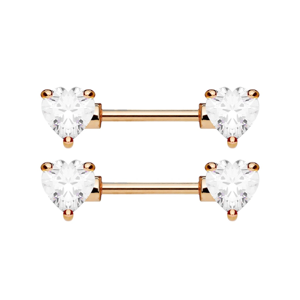 Rose Gold Surgical Steel 14 Gauge Nipple Barbell with CZ Heart - Pair - photo 4