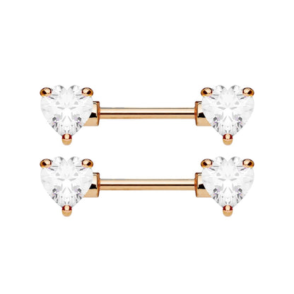 Rose Gold Surgical Steel 14 Gauge Nipple Barbell with CZ Heart - Pair - photo 4