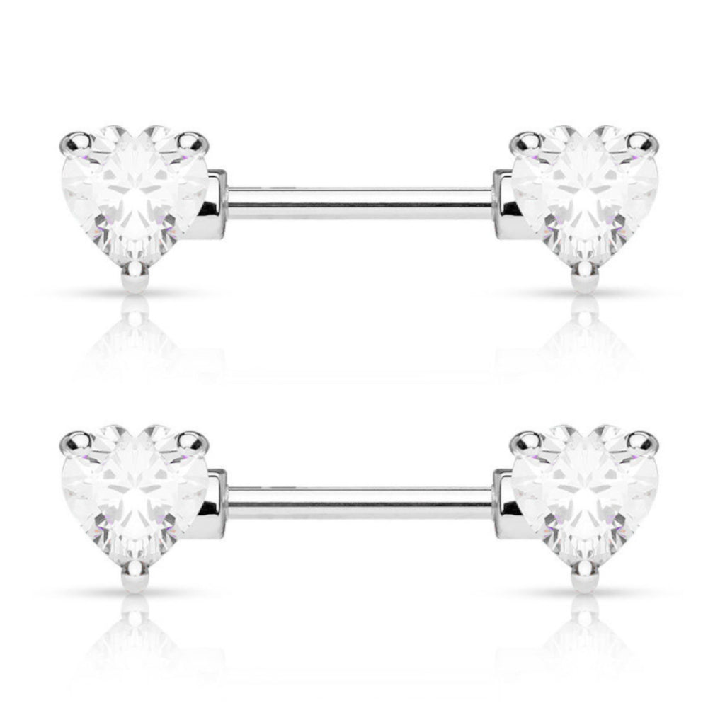 Surgical Steel 14 Gauge Nipple Barbell with CZ Heart - Pair - photo 4