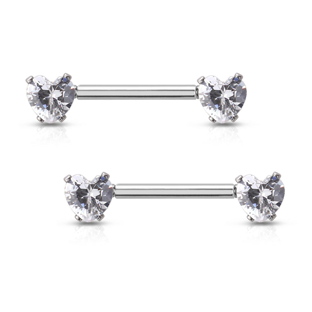 Surgical Steel 14 Gauge Nipple Barbell with CZ Heart Prong Set - Pair - photo 3