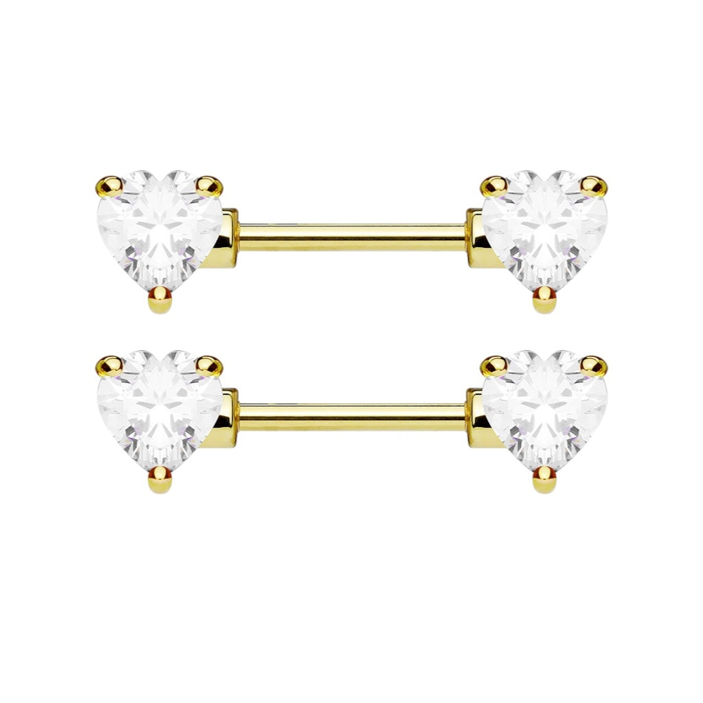Gold Surgical Steel 14 Gauge Nipple Barbell with CZ Heart - Pair - photo 3