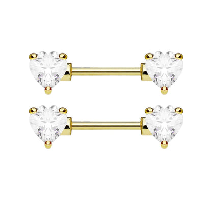 Gold Surgical Steel 14 Gauge Nipple Barbell with CZ Heart - Pair - photo 3