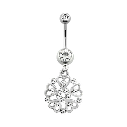 Titanium 14 Gauge Belly Button Ring with Paved Shield Dangle CZ Heart