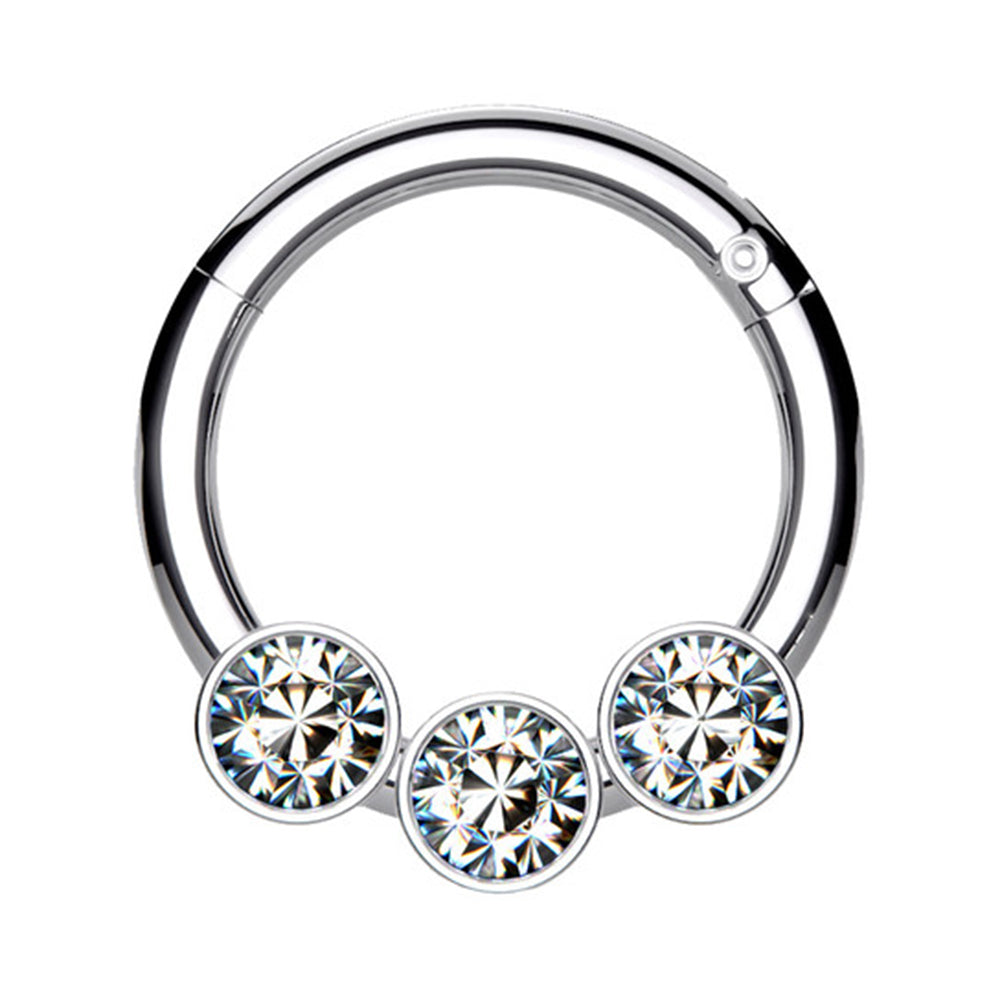 Surgical Steel 16 Gauge Triple CZ Hinged Segment Ring - photo 6