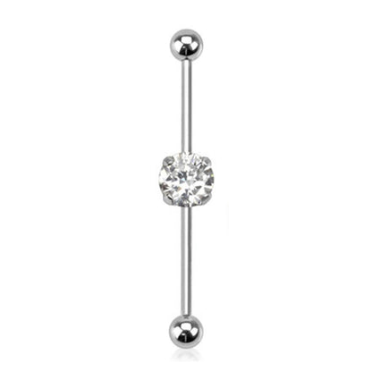 Surgical Steel 14 Gauge Industrial Barbell with Prong Set Round CZ - photo 4