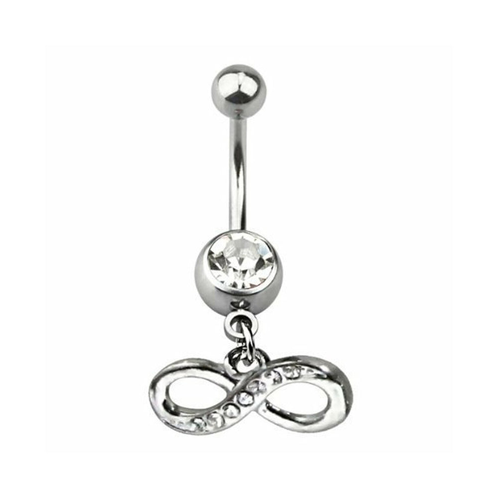 Surgical Steel 14 Gauge Dangling Infinity Paved CZ Belly Ring 11mm