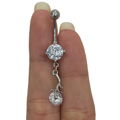 Surgical Steel 14 Gauge Belly Ring with CZ Dangling Branch Leaf - photo 5