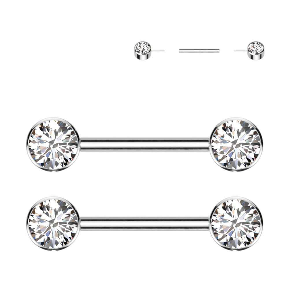 Titanium 14 Gauge Nipple Barbell CZ Forward Facing Flat Bezel - Pair - photo 8