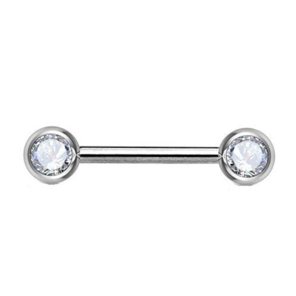 Surgical Steel 16 Gauge Nipple Barbell CZ Front Facing Bezel - Pair - photo 6