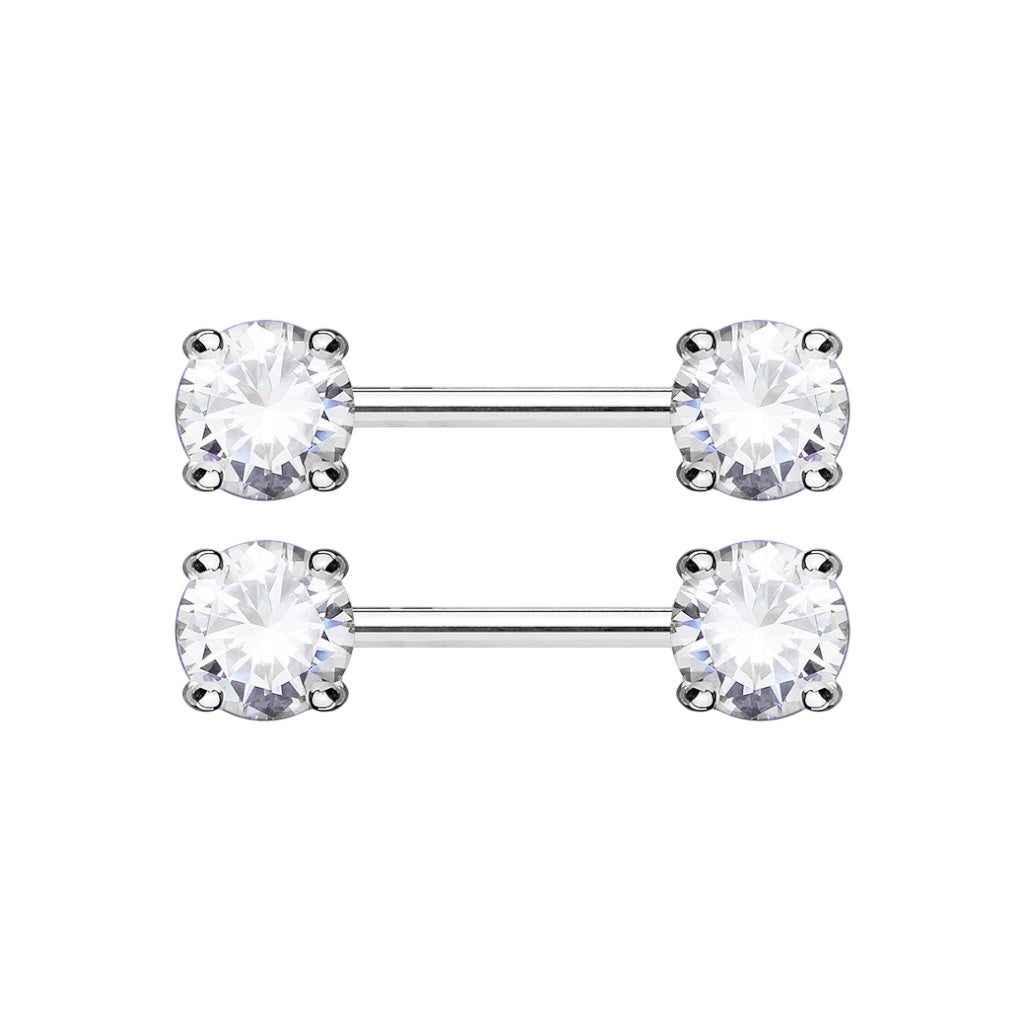 Surgical Steel 14 Gauge Nipple Barbell with Front Facing CZ - Pair - photo 10