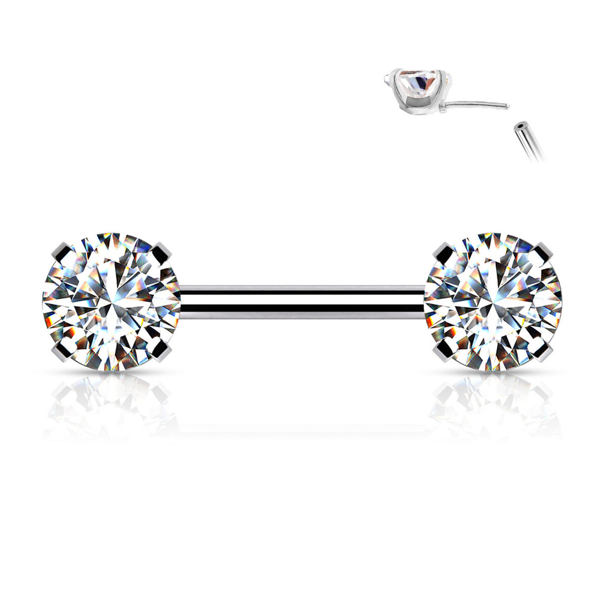 Surgical Steel 14 Gauge Threadless Nipple Barbell with Prong CZ - Pair - photo 9