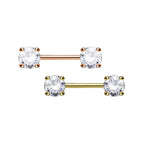 Surgical Steel 14 Gauge Crystal CZ Nipple Barbell - Pair