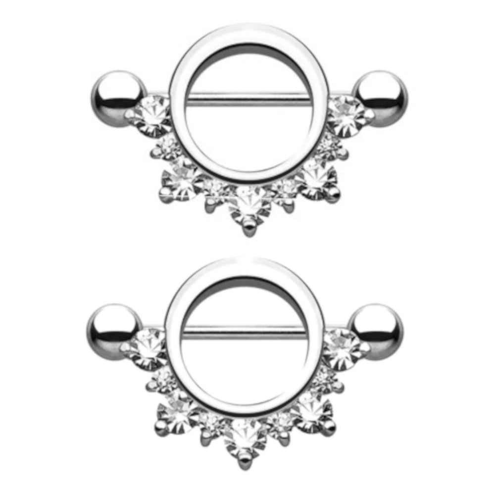 Surgical Steel 14 Gauge Nipple Shield with Half Circle Lined CZ - Pair - photo 7