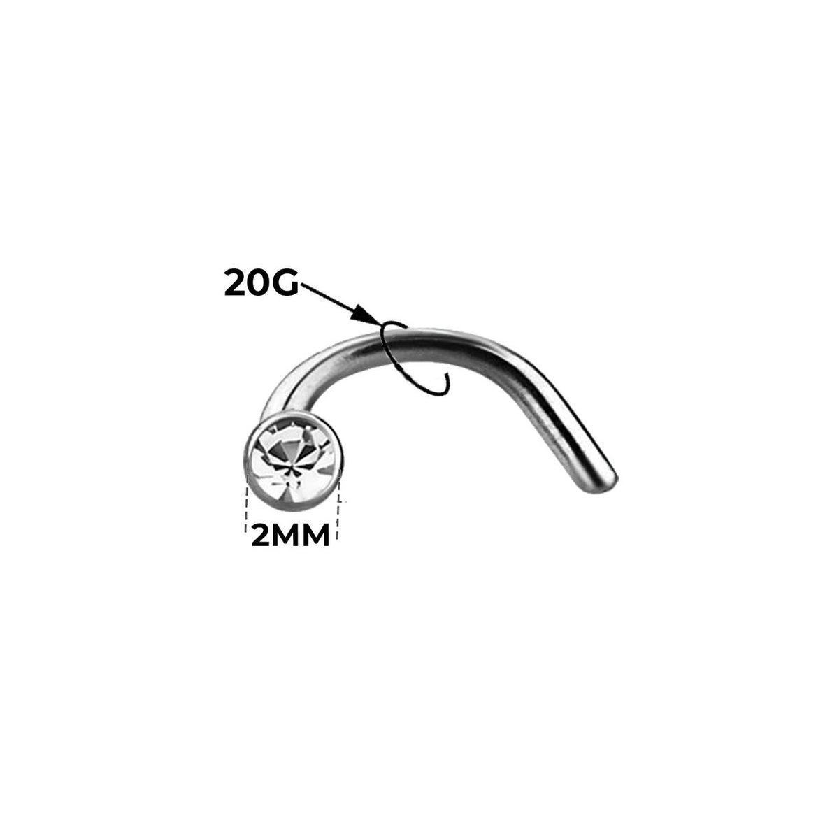 Titanium 20 Gauge Bezel CZ Corkscrew Nose Studs 6mm - 16 Pack
