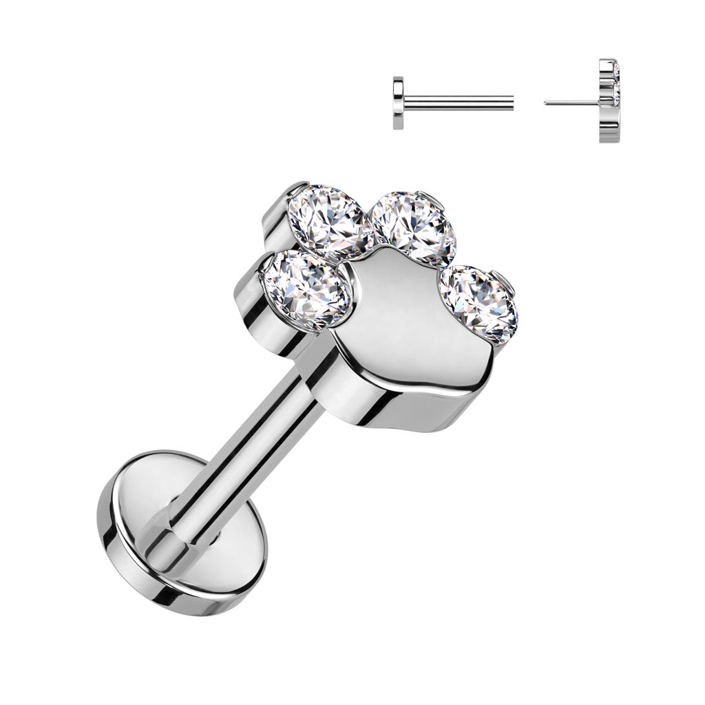 Titanium Push-In Flatback Labret Stud 18G & 20G 8mm with CZ Paw - photo 7