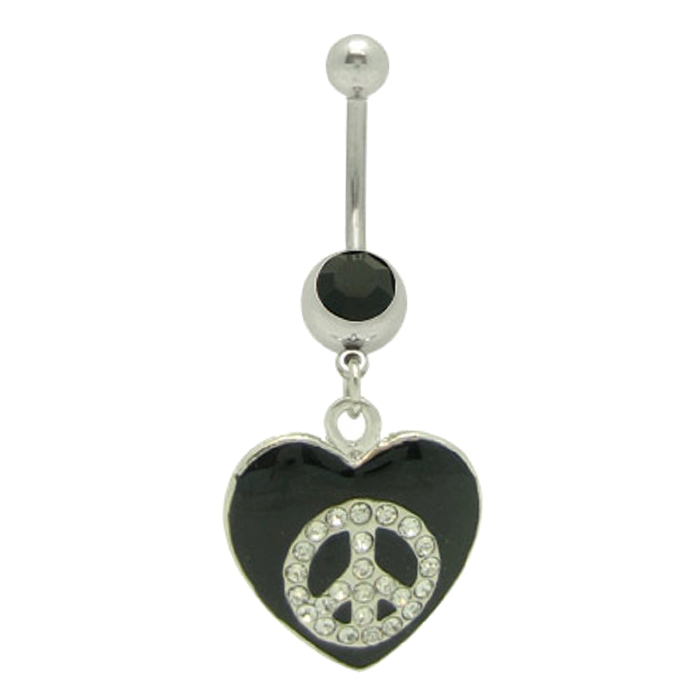 Surgical Steel 14 Gauge Belly Ring with CZ Dangle Heart Peace Sign - photo 2