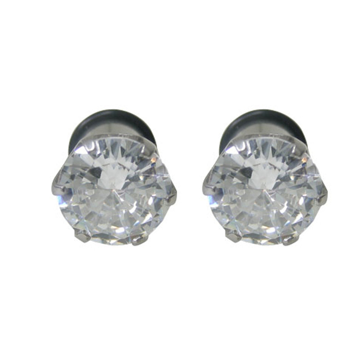 Surgical Steel 6 Gauge to 9/16 Inch Clear CZ Single Flare Plugs - Pair