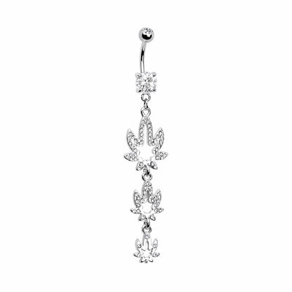 Surgical Steel 14 Gauge Belly Ring with CZ Dangle Pot Leaf