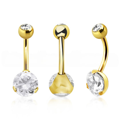 Surgical Steel Belly Button Ring 14G 14mm with CZ & PVD Colors - photo 3