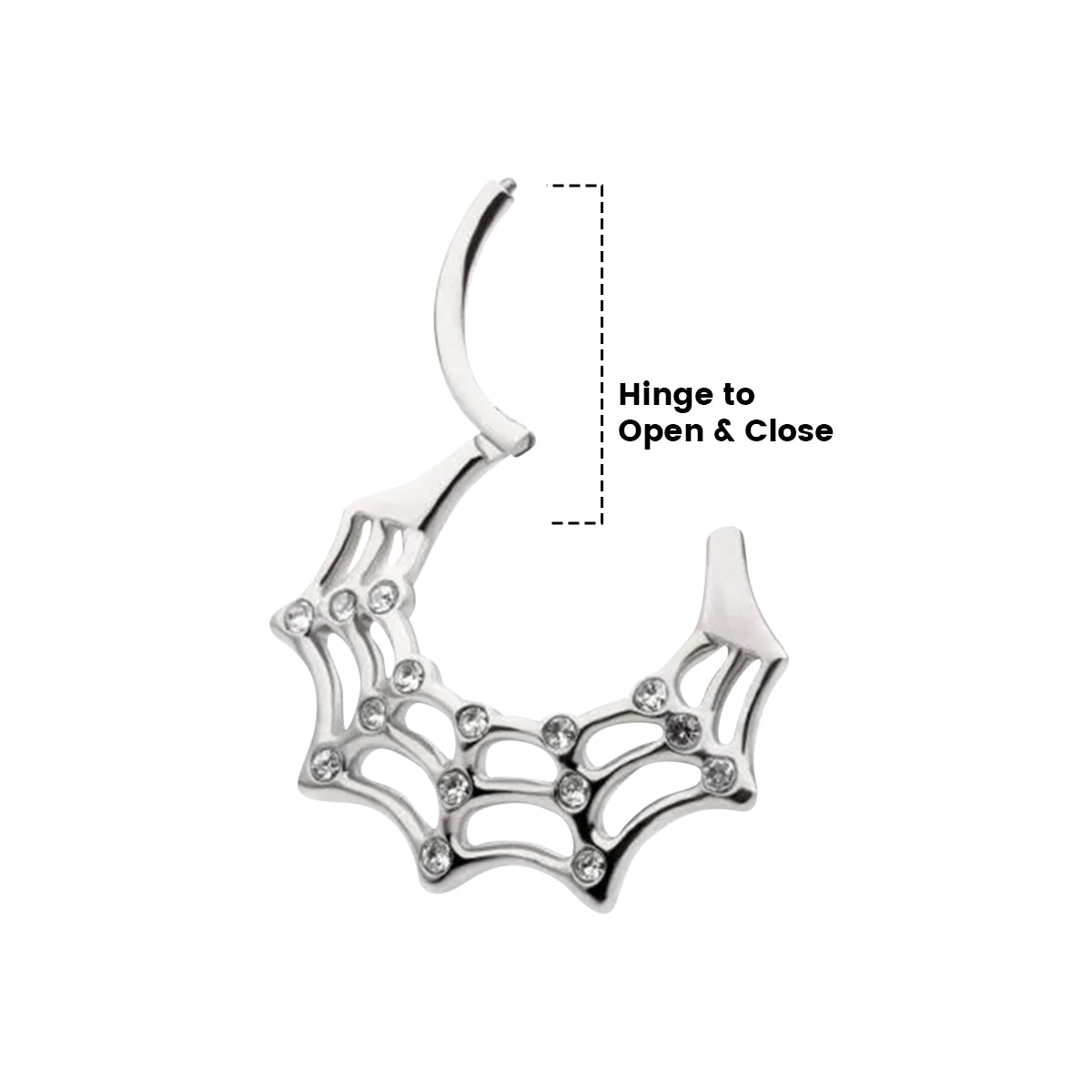 Surgical Steel Hinged Segment Ring 16G 10mm with Clear CZ Spider Web - photo 6