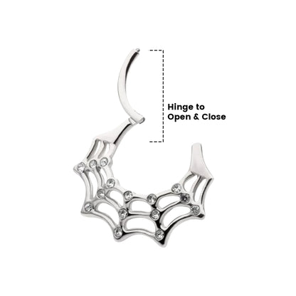 Surgical Steel Hinged Segment Ring 16G 10mm with Clear CZ Spider Web - photo 6