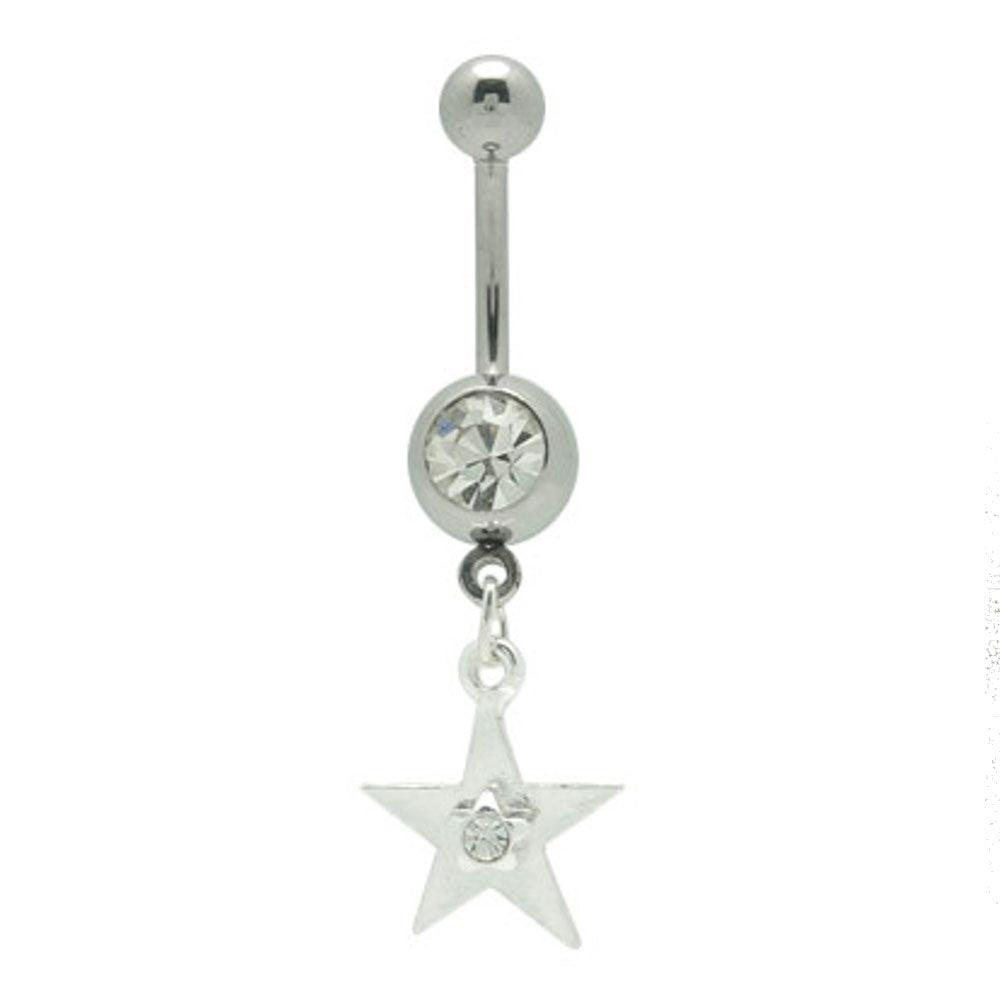 Surgical Steel 14 Gauge Curved Belly Barbell with Clear CZ Star - photo 3