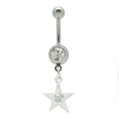Surgical Steel 14 Gauge Curved Belly Barbell with Clear CZ Star - photo 3