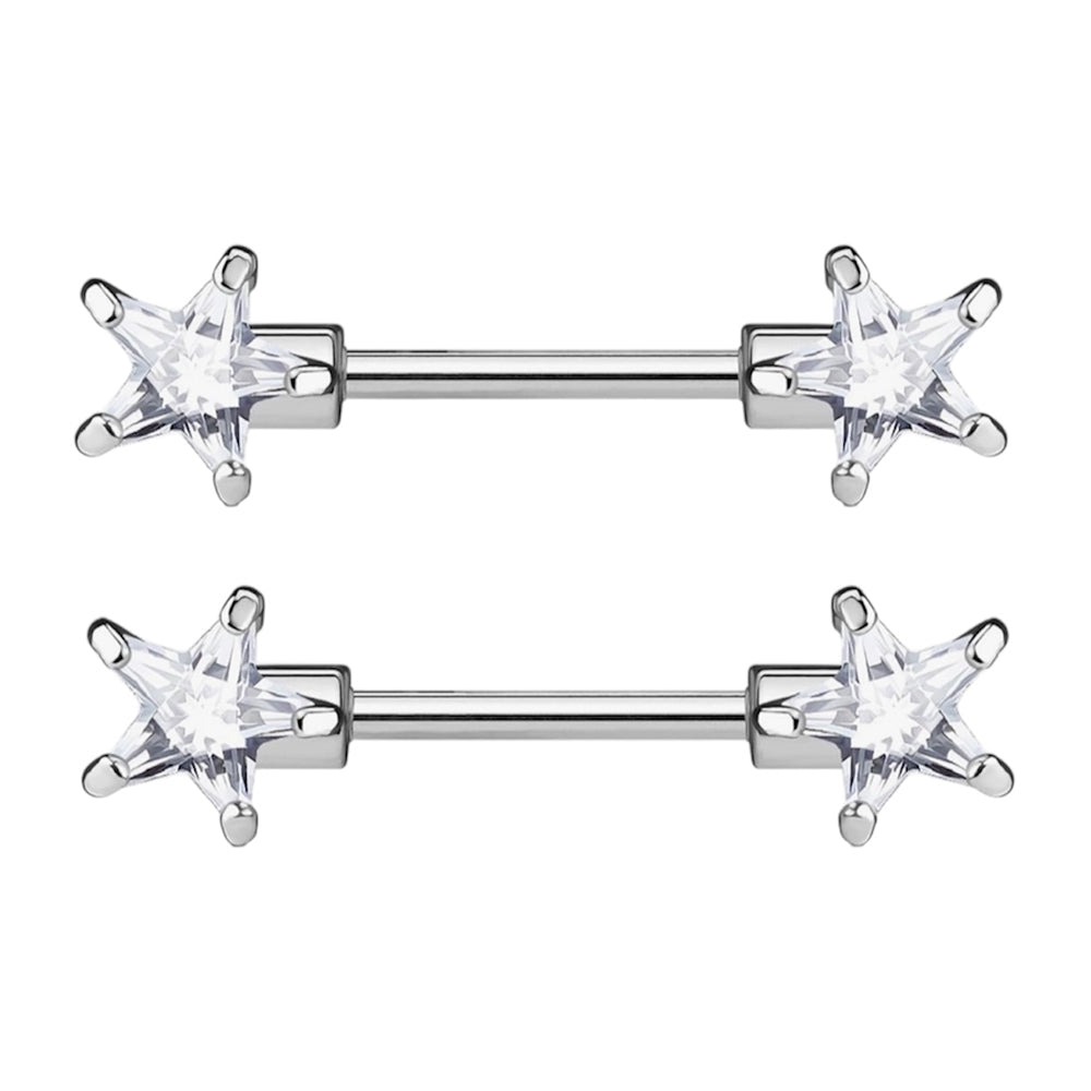 Surgical Steel 14 Gauge Nipple Barbell with CZ Star - Pair - photo 3