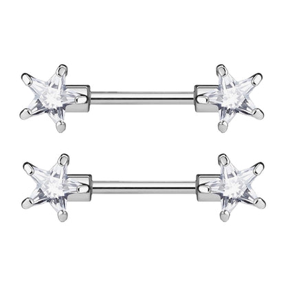 Surgical Steel 14 Gauge Nipple Barbell with CZ Star - Pair - photo 3
