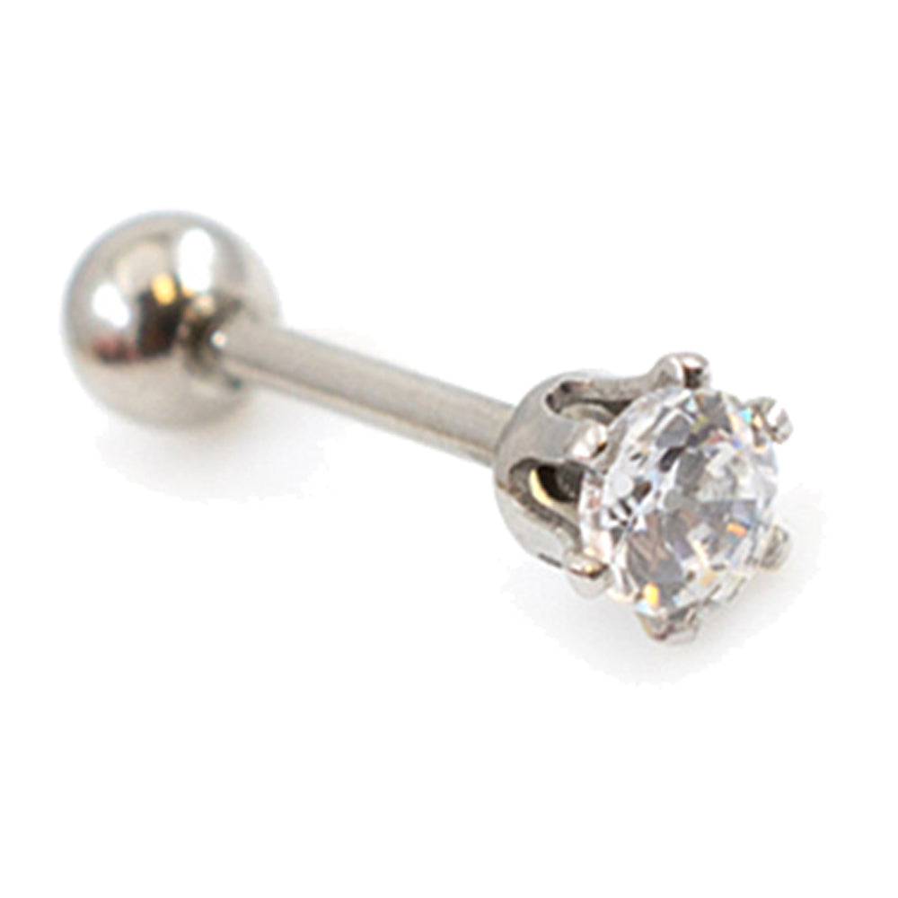 Surgical Steel 16 Gauge Crown Prong CZ Stud Barbell